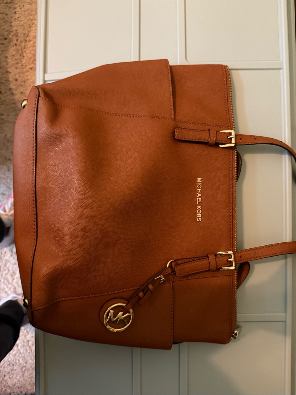 Michael Kors Cognac Saffiano Leather Tote with Gold Hardware